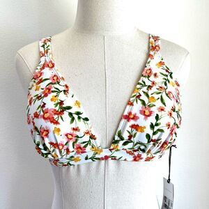 Shade & Shore Bikini Top Feminine Floral White Pink Yellow Size Small New With T